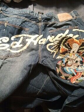 Men's Blue Embroidered Skull & Eagle Jeans
